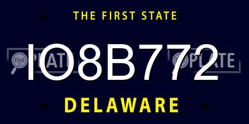 IO8B772 Delaware License Plate