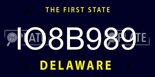 IO8B989 Delaware License Plate