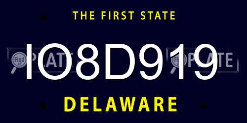 IO8D919 Delaware License Plate