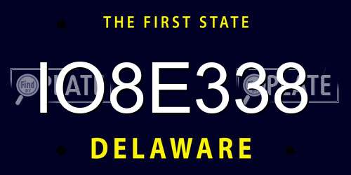IO8E338 Delaware License Plate