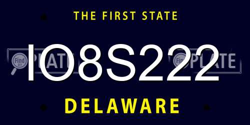 IO8S222 Delaware License Plate