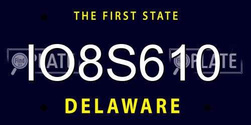 IO8S610 Delaware License Plate