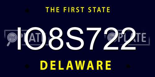 IO8S722 Delaware License Plate