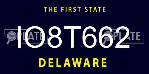 IO8T662 Delaware License Plate