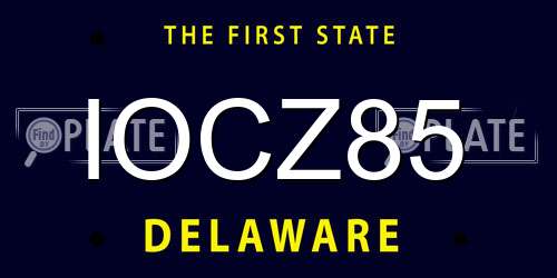 IOCZ85 Delaware License Plate