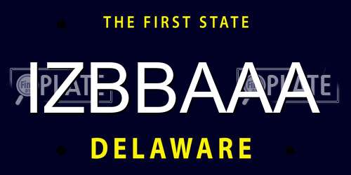 IZBBAAA Delaware License Plate
