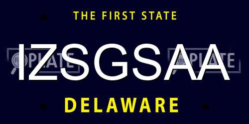 IZSGSAA Delaware License Plate