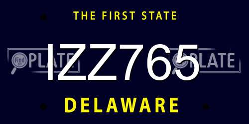 IZZ765 Delaware License Plate