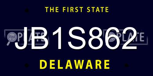JB1S862 Delaware License Plate