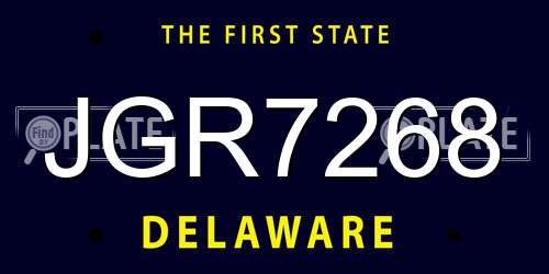 JGR7268 Delaware License Plate