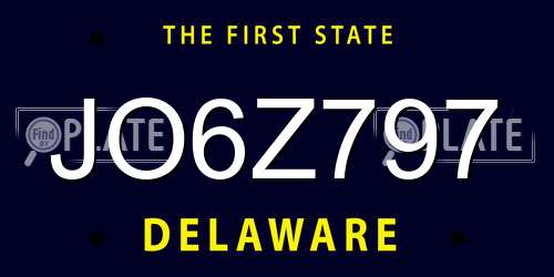 JO6Z797 Delaware License Plate