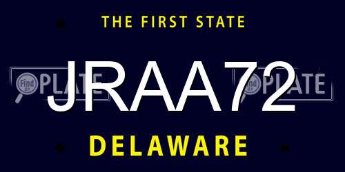 JRAA72 Delaware License Plate