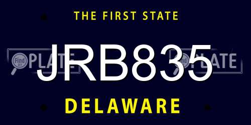 JRB835 Delaware License Plate