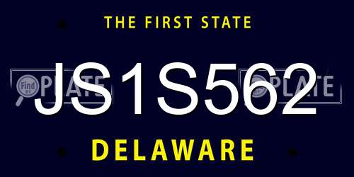 JS1S562 Delaware License Plate