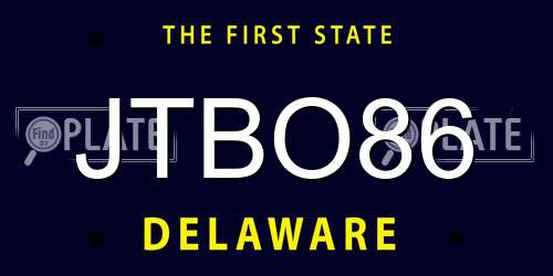 JTBO86 Delaware License Plate