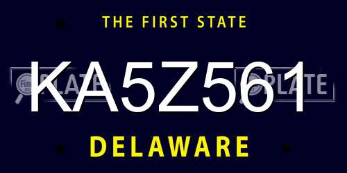 KA5Z561 Delaware License Plate
