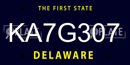 KA7G307 Delaware License Plate