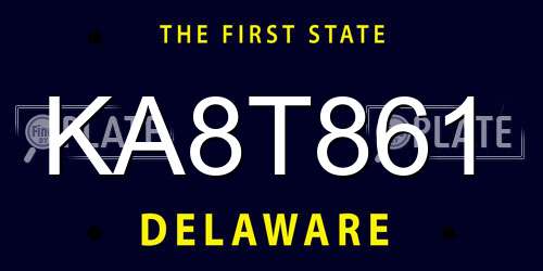 KA8T861 Delaware License Plate