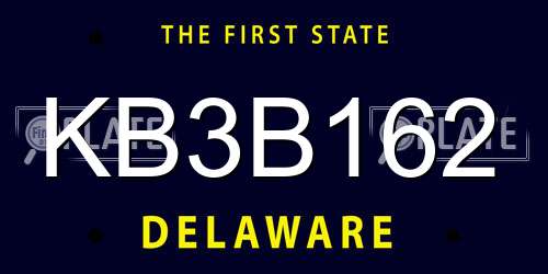 KB3B162 Delaware License Plate