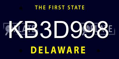 KB3D998 Delaware License Plate