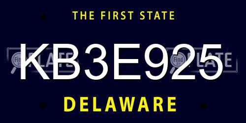KB3E925 Delaware License Plate