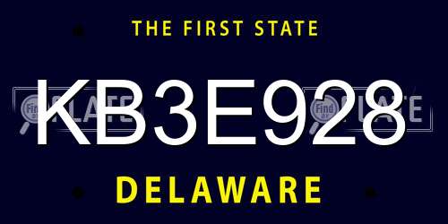 KB3E928 Delaware License Plate