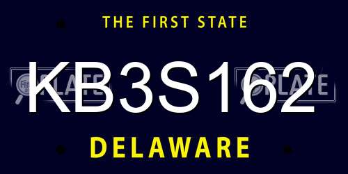 KB3S162 Delaware License Plate