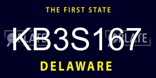 KB3S167 Delaware License Plate