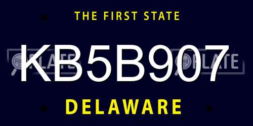 KB5B907 Delaware License Plate