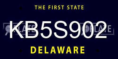 KB5S902 Delaware License Plate
