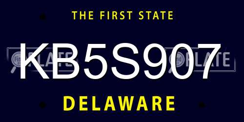 KB5S907 Delaware License Plate