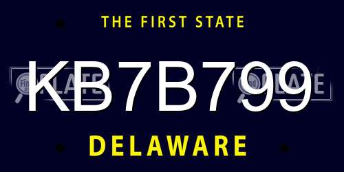 KB7B799 Delaware License Plate