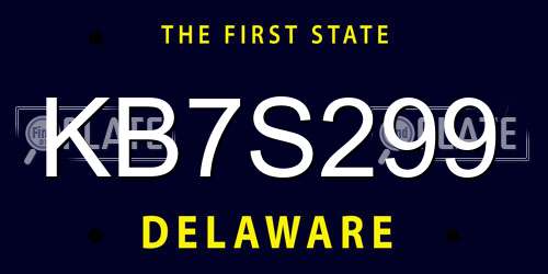 KB7S299 Delaware License Plate