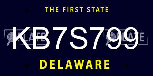 KB7S799 Delaware License Plate
