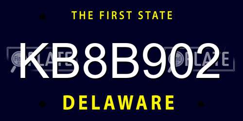 KB8B902 Delaware License Plate