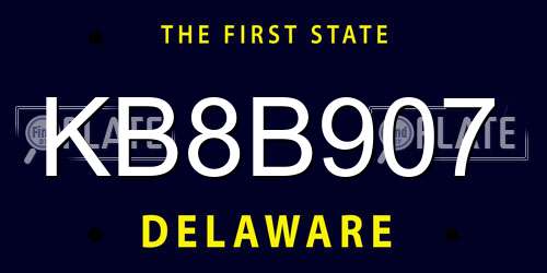 KB8B907 Delaware License Plate