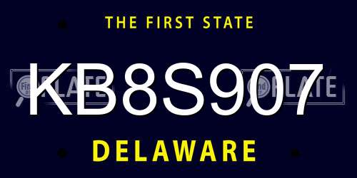 KB8S907 Delaware License Plate