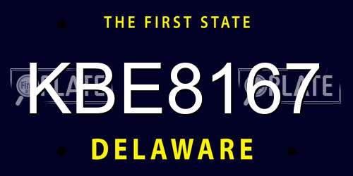 KBE8167 Delaware License Plate