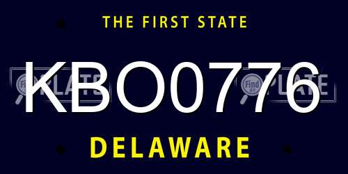 KBO0776 Delaware License Plate