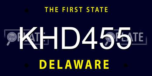 KHD455 Delaware License Plate