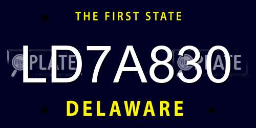 LD7A830 Delaware License Plate