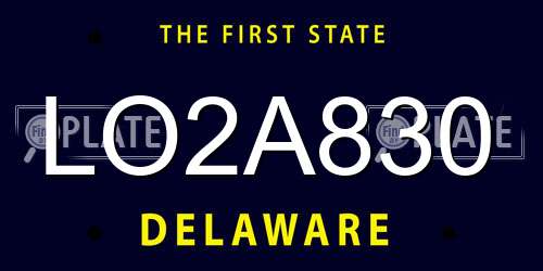 LO2A830 Delaware License Plate
