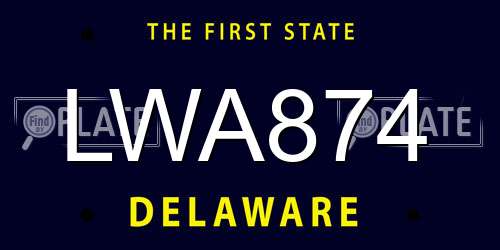 LWA874 Delaware License Plate