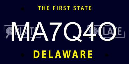MA7Q4O Delaware License Plate