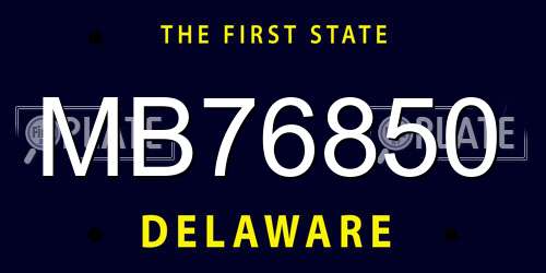 MB76850 Delaware License Plate
