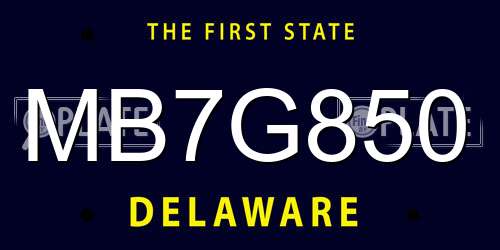 MB7G850 Delaware License Plate