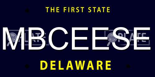 MBCEESE Delaware License Plate