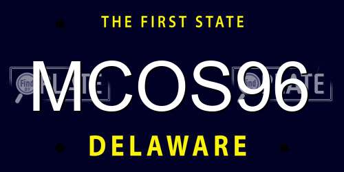 MCOS96 Delaware License Plate