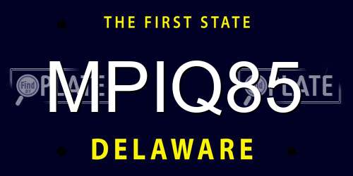 MPIQ85 Delaware License Plate