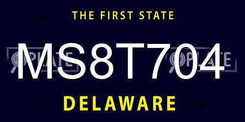 MS8T704 Delaware License Plate